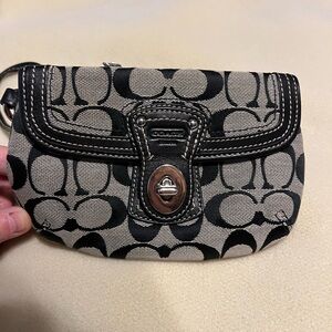 Coach Legacy Signature Jacquard Turnlock Flap Wristlet in Black and Gray